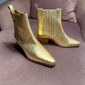 gold lamé leather ankle boots